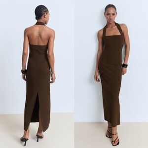 🔸NWT🔸Mango Long Halter Neck Dress in Brown